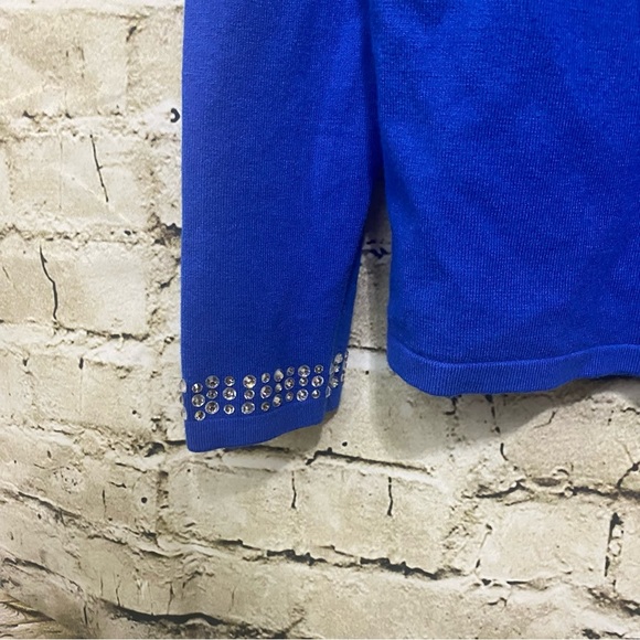 Vila Milano Blue Jeweled Long Sleeve Knit Soft Wool Blend Top - Picture 3 of 6